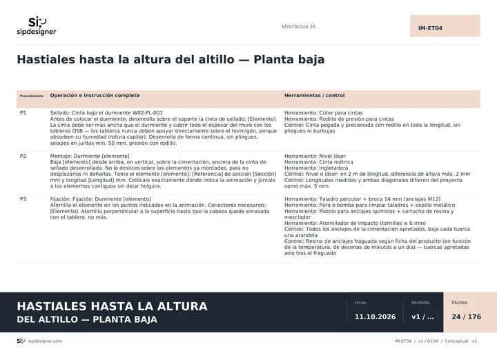 Procedimientos de montaje de los muros hastiales en las instrucciones NOSTALGIA 35