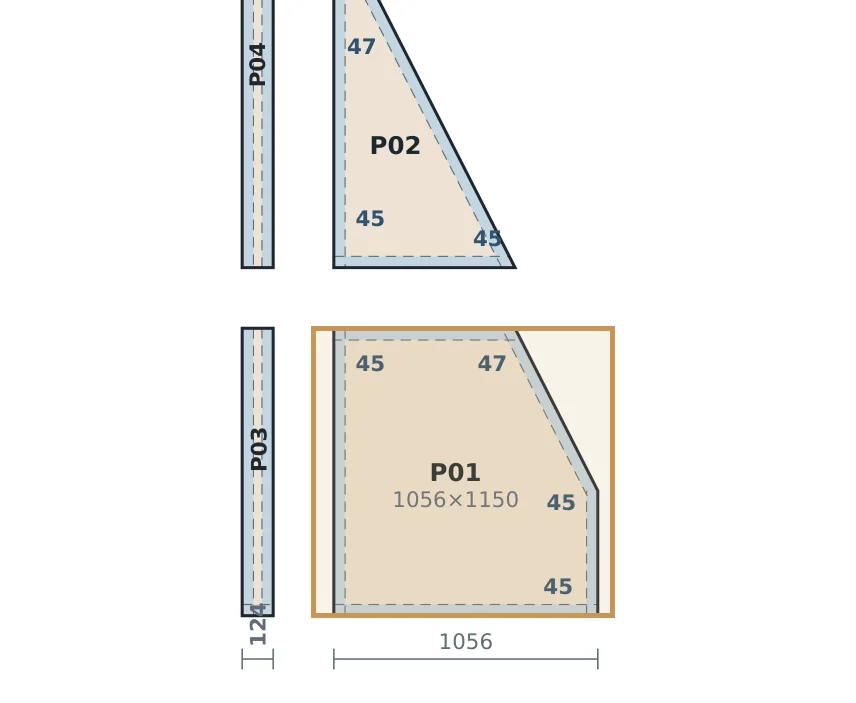 Paneel W01-P01 op het paneliseringsblad van wand W01