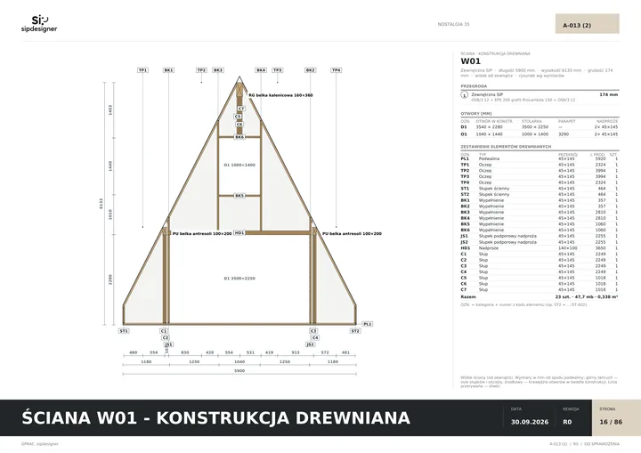 Konstrukcja drewniana ściany NOSTALGIA 35